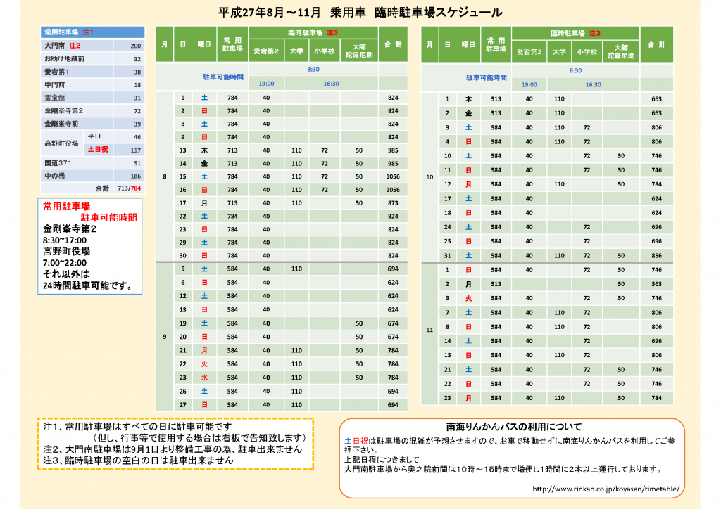 臨時駐車場スケジュール8~11（９月まで）