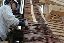 檜皮葺き作業の様子